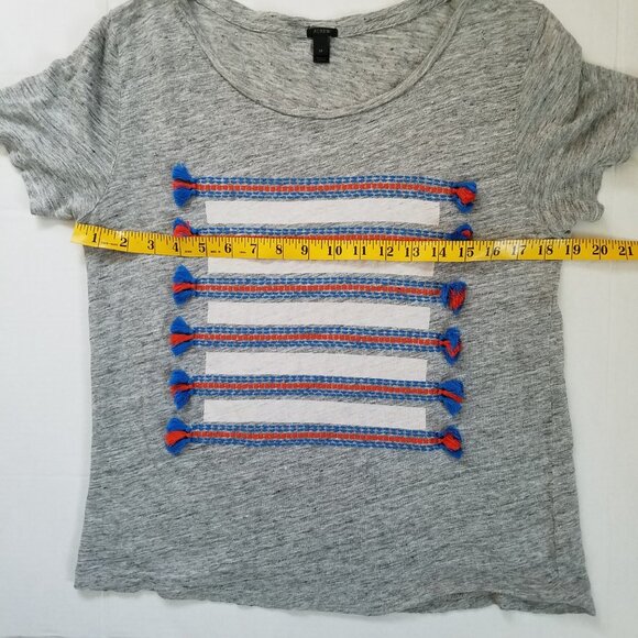 J Crew Black Label 100% Linen Tee with Aztec Embroidery and Tassels - Picture 5 of 10